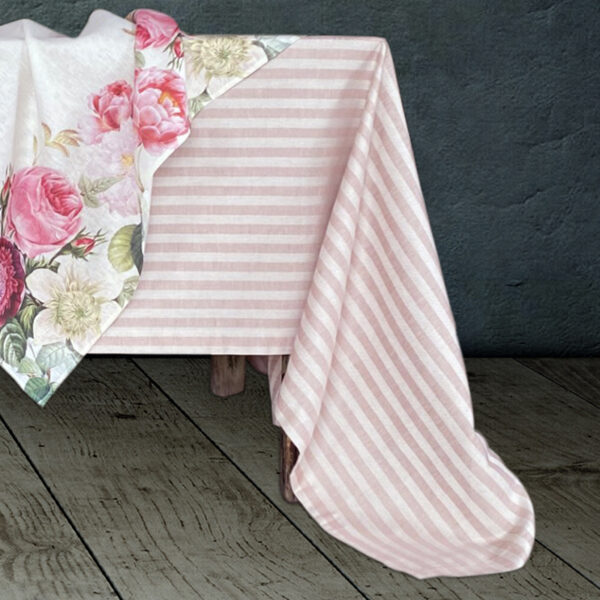 tovaglia di lino e cotone a righe rosa