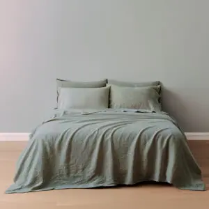 lenzuola lino stone washed verde patina