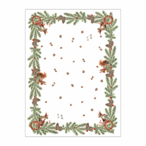 strofinaccio con rami di pino e scoiattoli