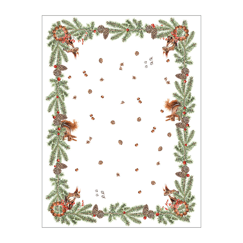 strofinaccio-squirrel-1-la-bottega-di-casa strofinaccio con rami di pino e scoiattoli