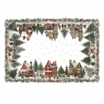 tovaglia con scene di un antico villaggio natalizio